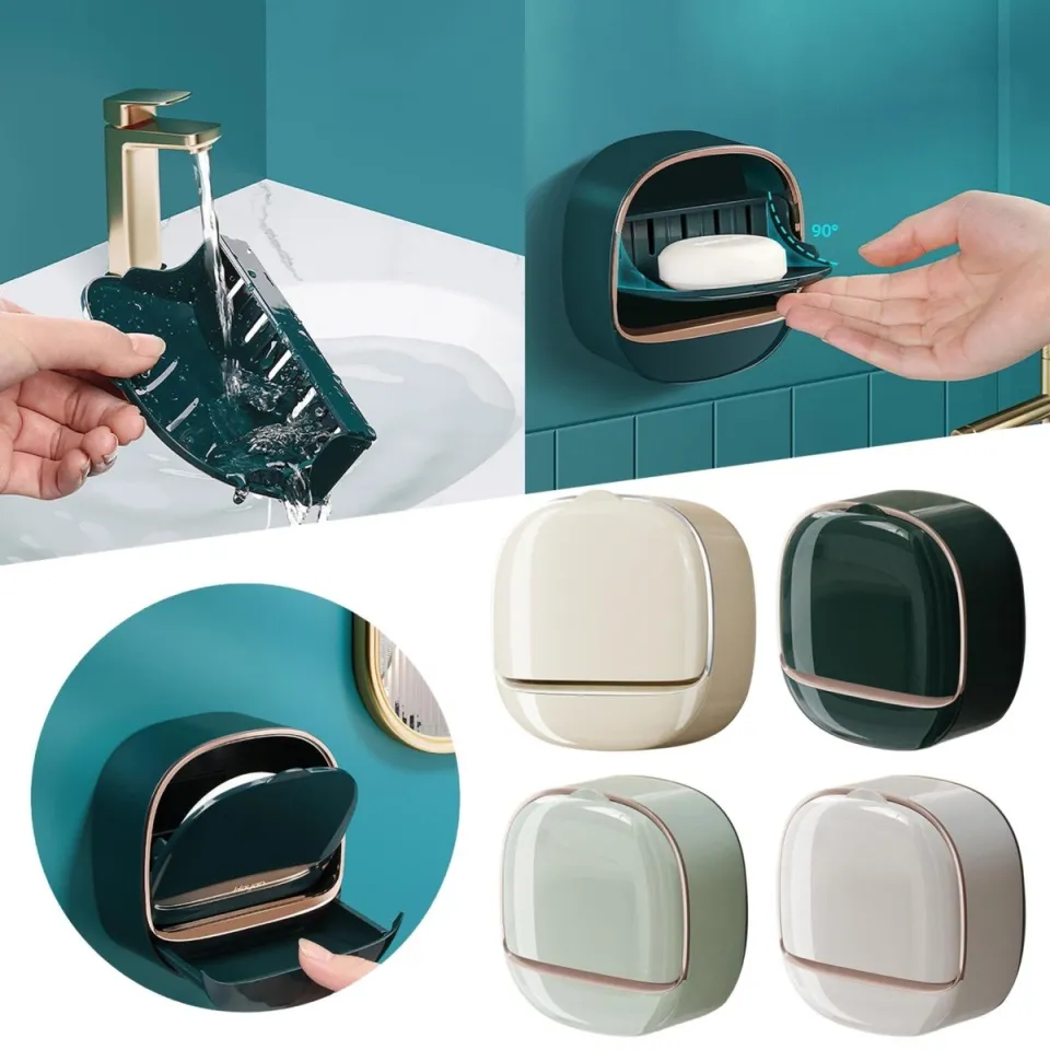 লিড ওয়াল-মাউন্টেড সোপ রেক-Wall-Mounted Soap Dish with Draining Lid (Modern Design) - Image 2