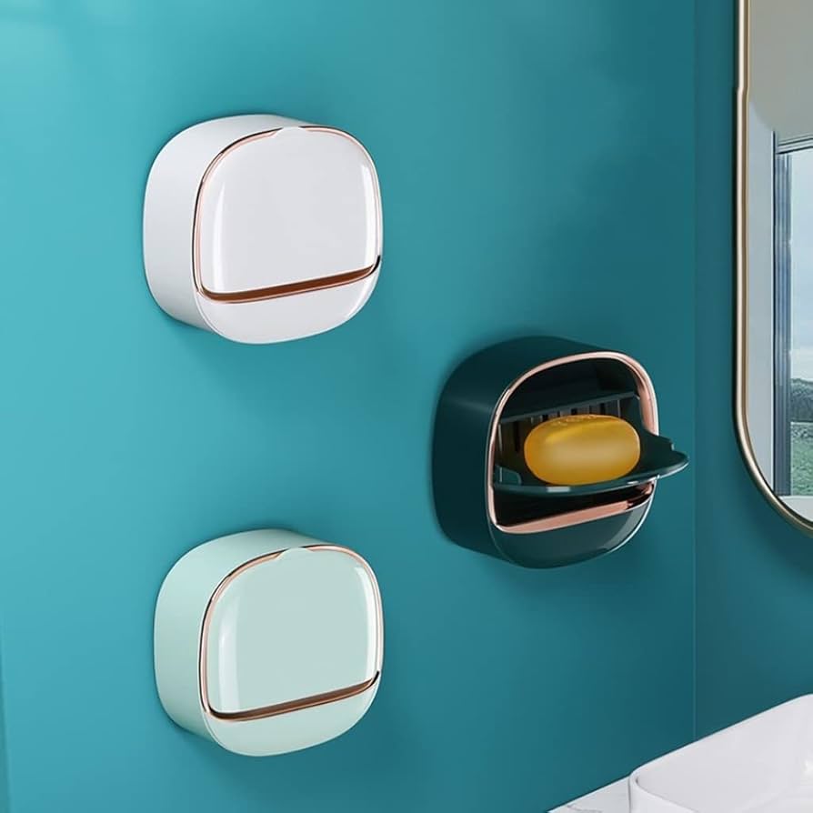 লিড ওয়াল-মাউন্টেড সোপ রেক-Wall-Mounted Soap Dish with Draining Lid (Modern Design) - Image 3