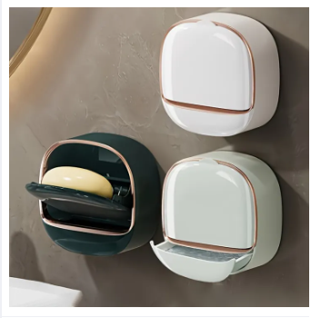 লিড ওয়াল-মাউন্টেড সোপ রেক-Wall-Mounted Soap Dish with Draining Lid (Modern Design)